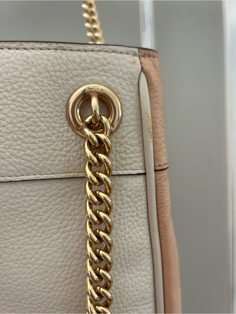 Coach Cammie Pebbled Leather Colorblock Chain Shoulder Bag Ivory Blush CA430 - Picture 5 of 14